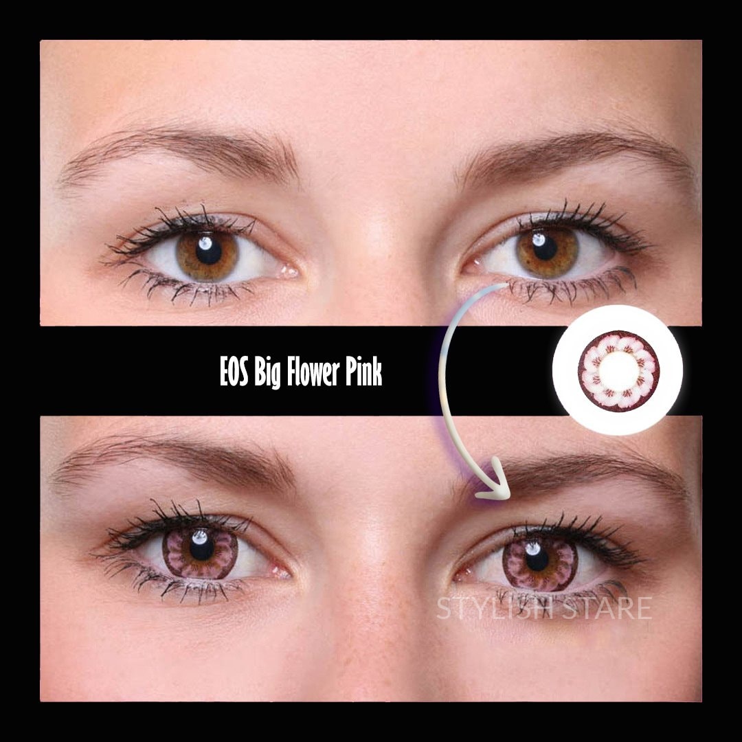 eos big flower pink contacts before after